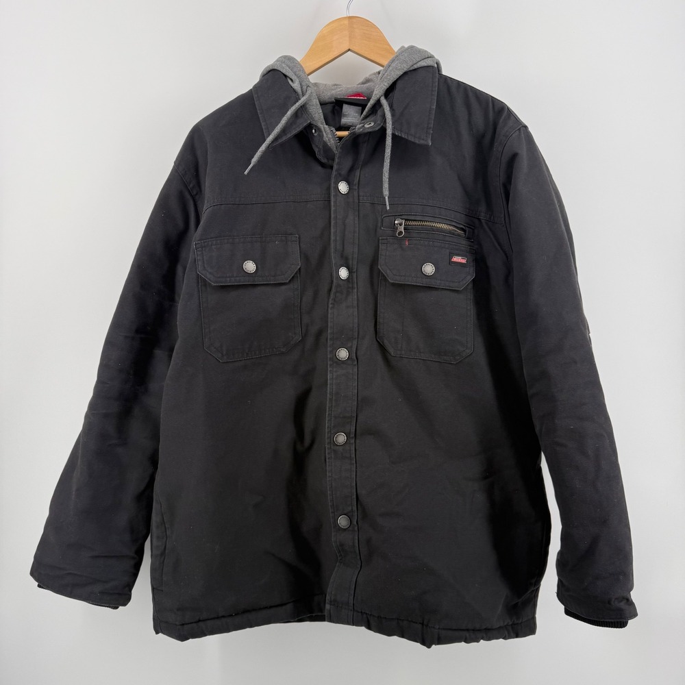 Vintage Y2K Dickies Canvas Quilted Lined Hooded Grunge Black Jacket Mens L Work